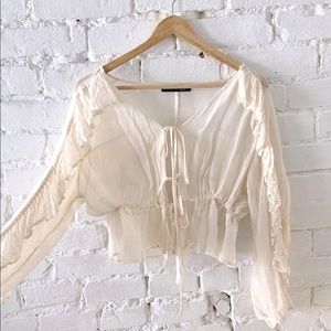 100% Silk Cream Marciano Guess Tie Blouse Top